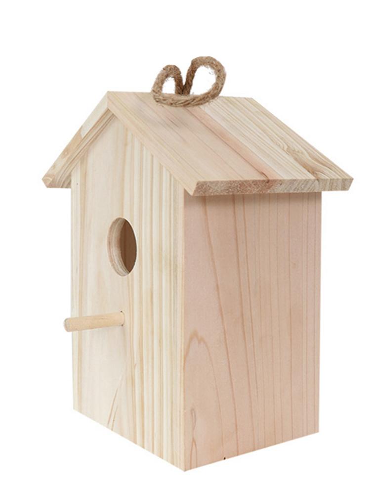 Wooden House Shape Bird Feeder Outdoor Hanging Birdhouse With Suction Cup One-way Mirror Sticker Garden Window Bird Nest