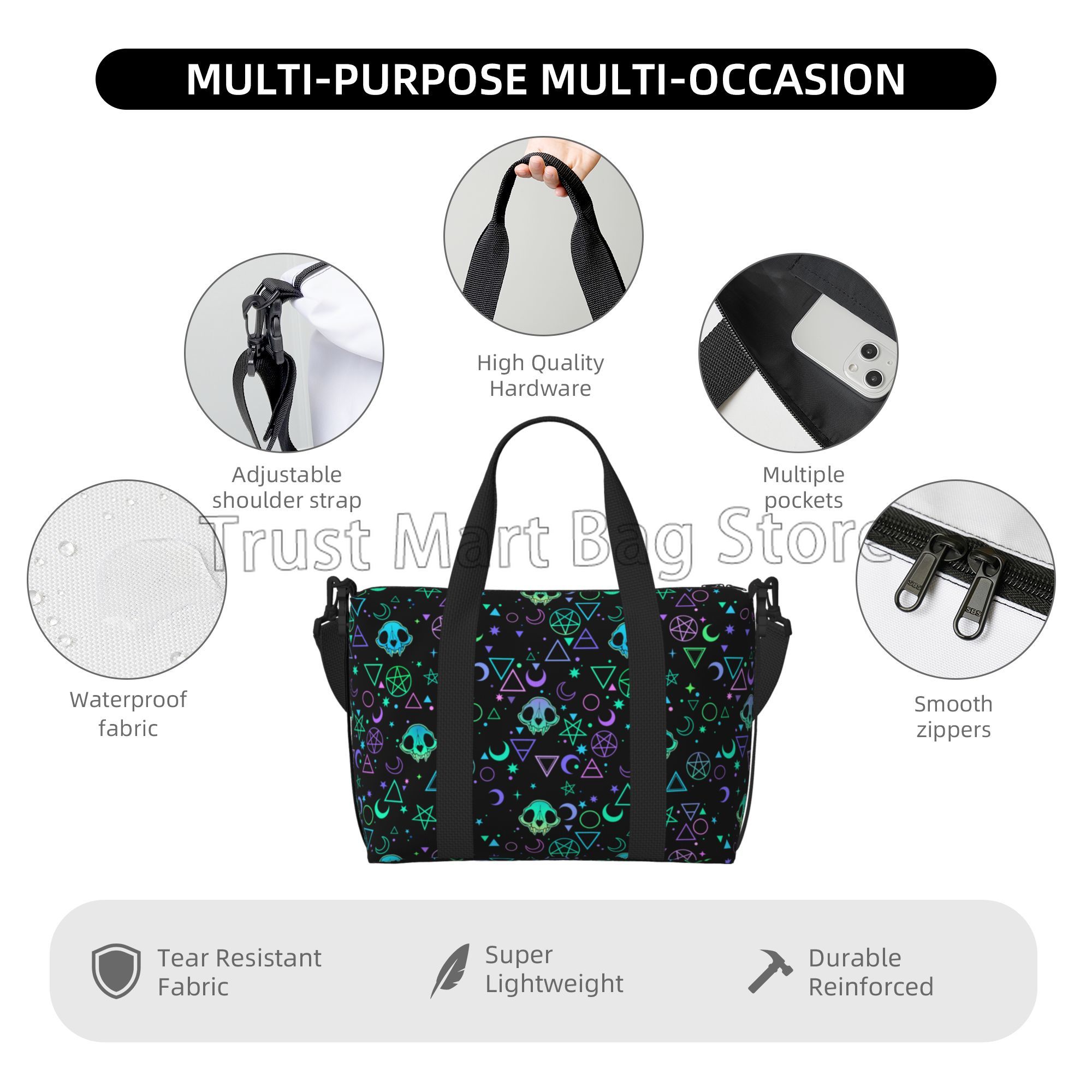 Magic Schedels Print Hand Reistas Multifunctionele Weekender 'S Nachts Tassen Unisex Casual Waterdichte Sport Gym Yoga Bagagetas