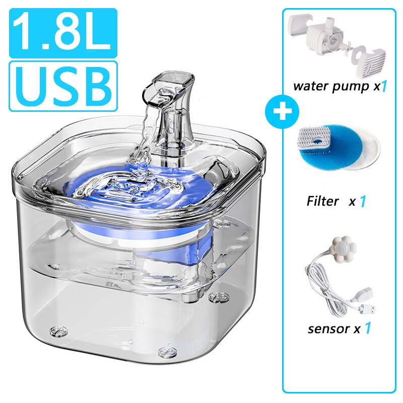 Kat Fontein Rvs Kat Drinker Sensor Automatische Circulerende Huisdier Drankje Water Dispenser Met Filters Katten Fontein: 1.8L-Sensor