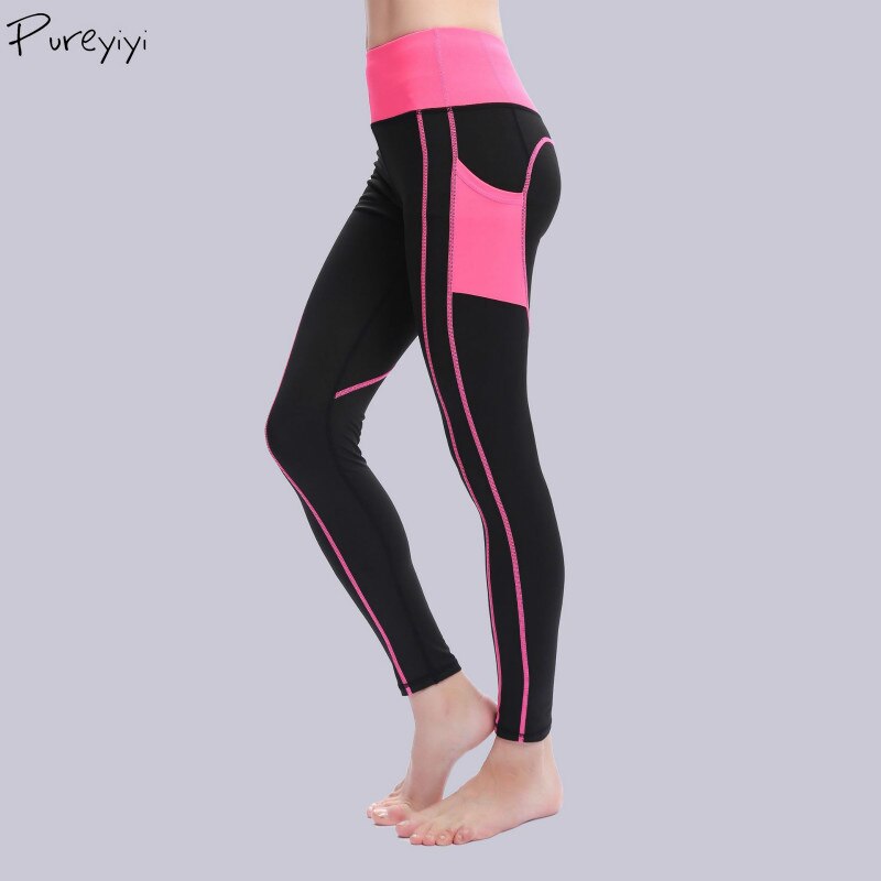 Women Workout Leggings With Side Pocket Black Pink Blue Solid Color Fitness Yoga Pants Breathable Slim Legging For Women