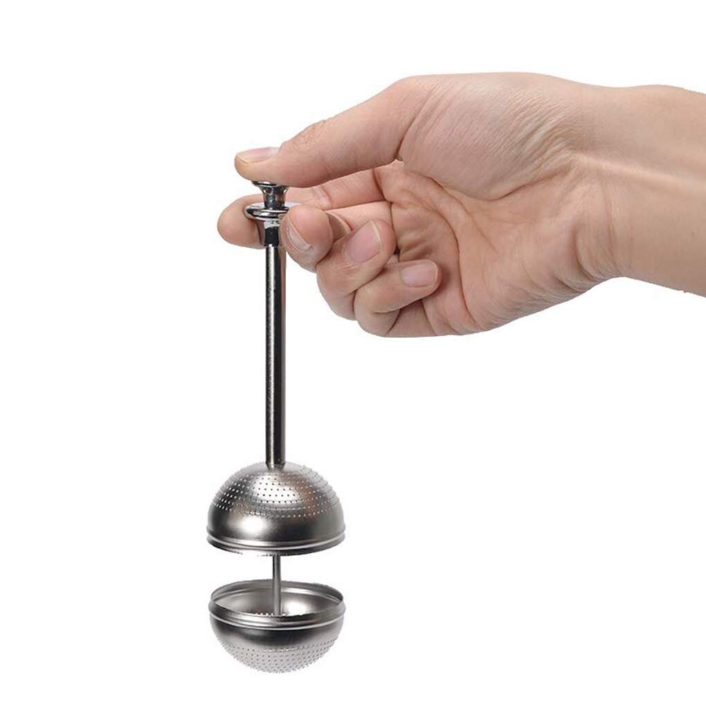 Aço inoxidável portátil push lidar com chá infusor bola de chá micro buraco imprensa filtro de chá folha solta especiarias temperos filtro