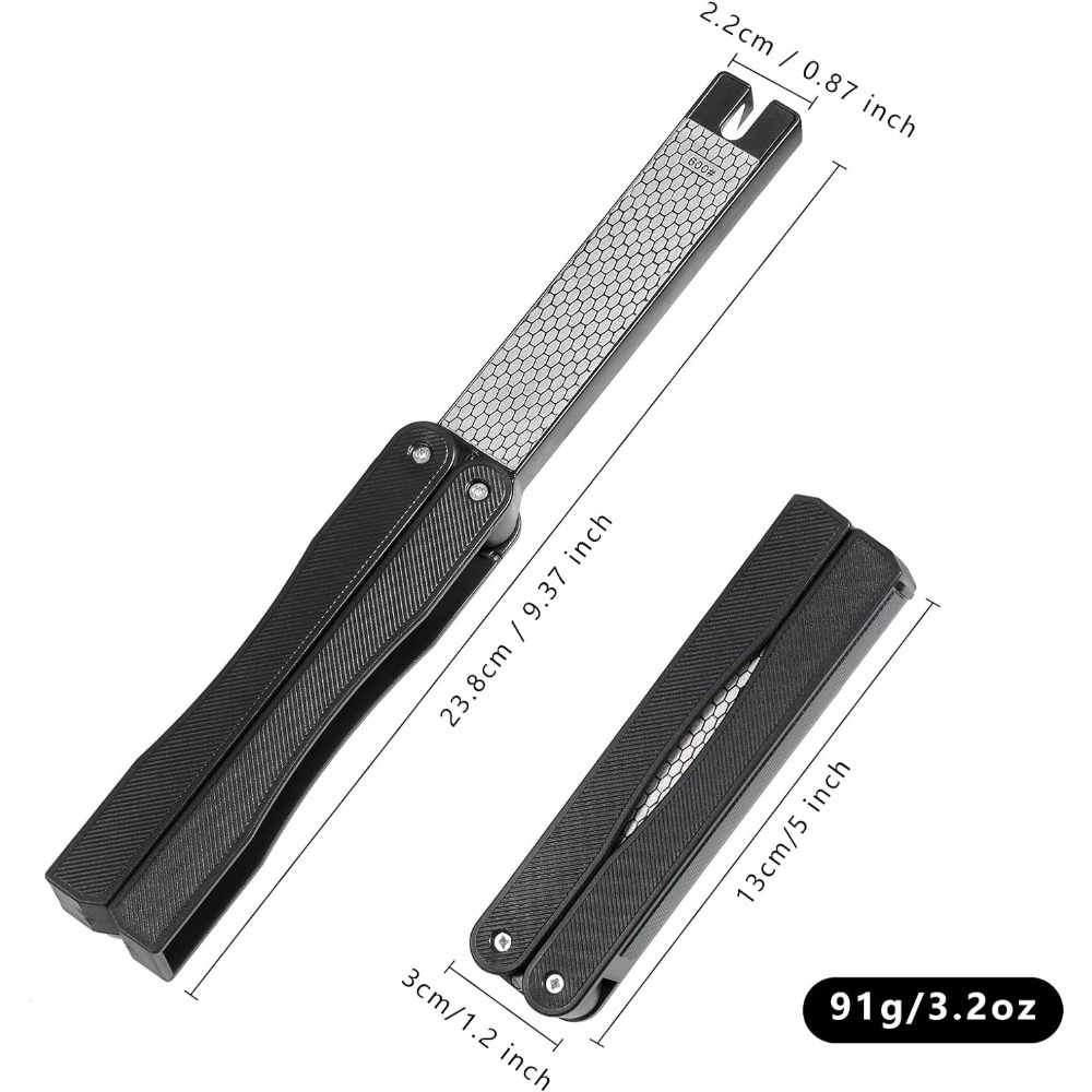 Pierre à Aiguiser Diamant Pliante Double Face - Grain 400/600, Longueur 24 Cm Ouvert, Pour Couteaux Cuisine Et Extérieur