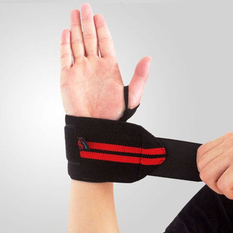 Aolikes 1Pcs Gewichtheffen Sport Polsband Gym Polssteun Bandjes Wraps Bandage: Black with Red