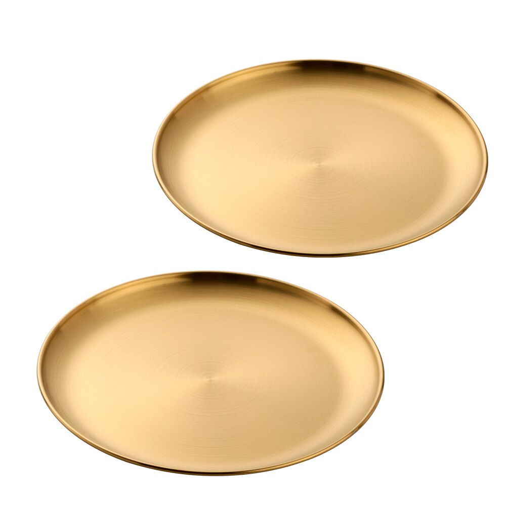 4Colors Stainless Steel Tableware Dinner Plate Food Container Salad Dessert Fruit Services Dish Western Steak Round Dessert Tray: 2gold