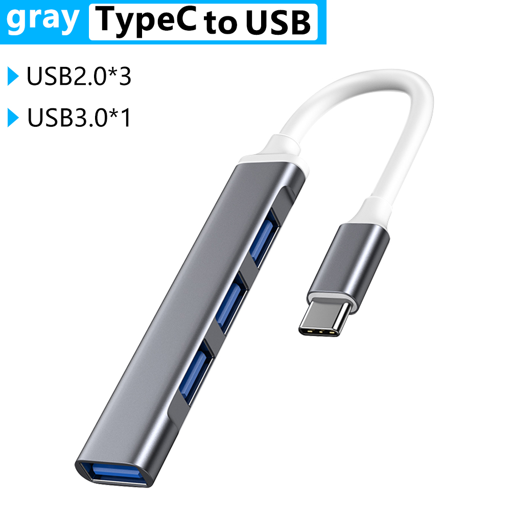 Tyyppi c usb c hub telakka 3.0 3.1 4 porttinen monijakaja sovitin otg lenovolle huawei xiaomi macbook pro 15 air pro tarvikkeet: Tyypin c harmaa
