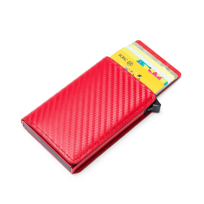 Zovyvol Rfid Pu Leather Carbon Fiber Wallet Protector Credit Kaarthouder Slim Card Case Mini Carteira: YM900 Red