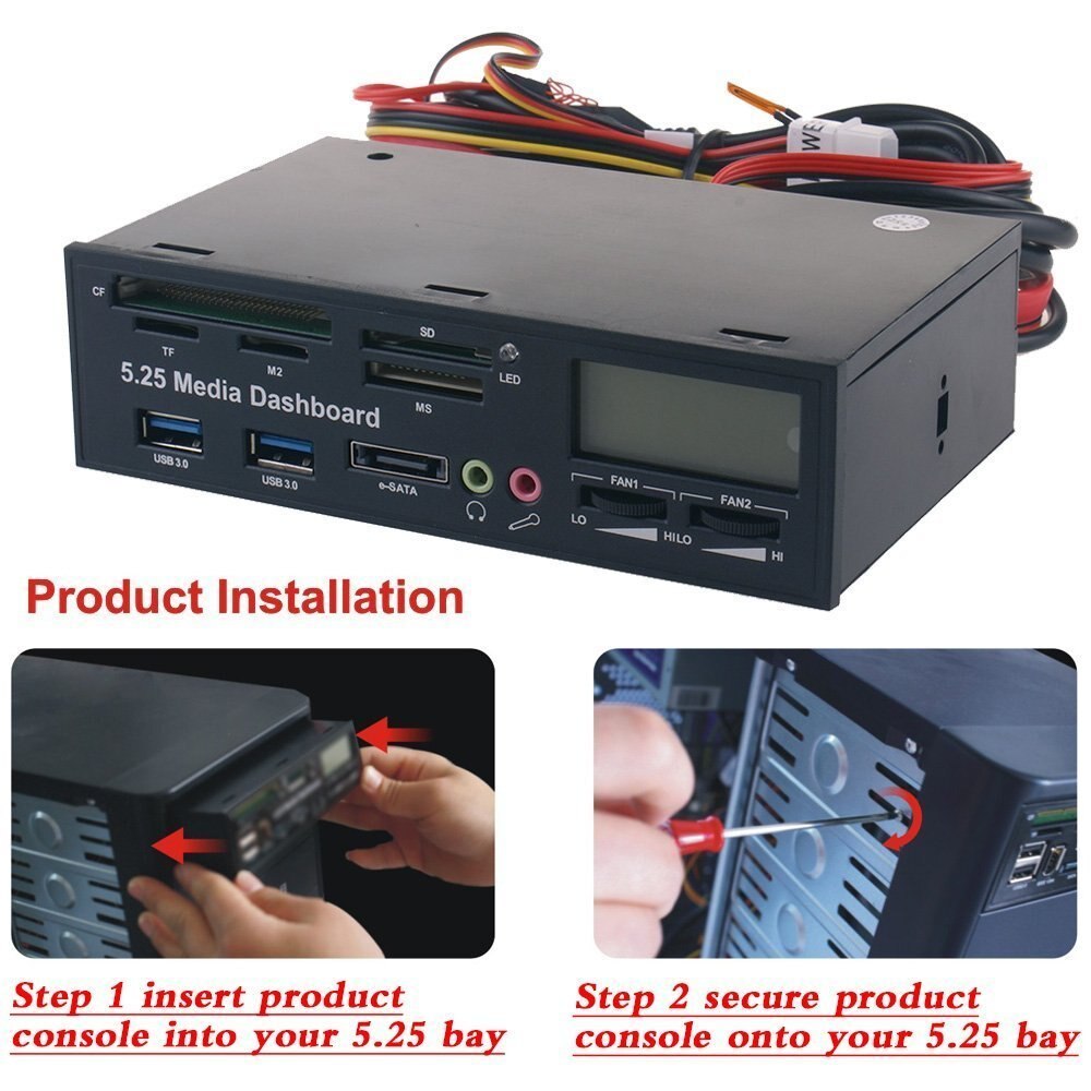 Panel multimedia multifuncional para ordenador, Panel frontal de 5,25 pulgadas con SATA/eSATA, USB 2,0/USB 3,0, micrófono/auriculares, Audio Po