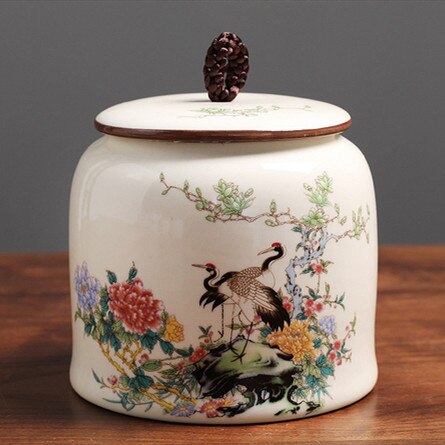 Jingdezhen-tarro hermético de cerámica para el hogar, latas de té, café, a prueba de humedad, contenedor de especias de grano de cocina: A  11.8X11CM  640ML