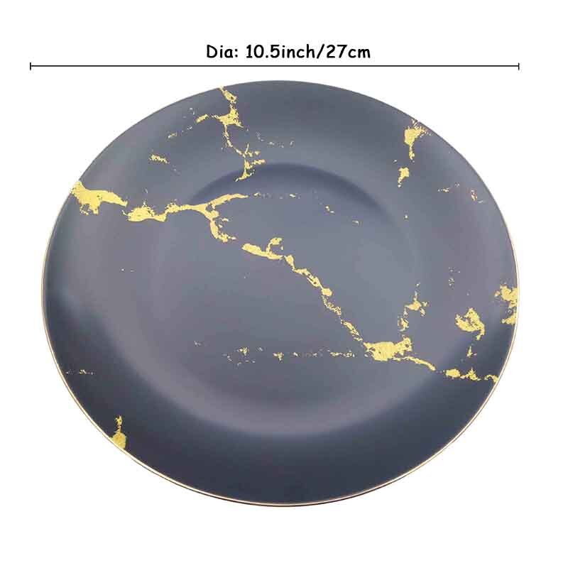 Guld marmor fad keramisk bakke middag tallerken nordisk kort rund bøf pasta tallerken luksus bordservice rund fad mad jul: 10.5 tommer sort