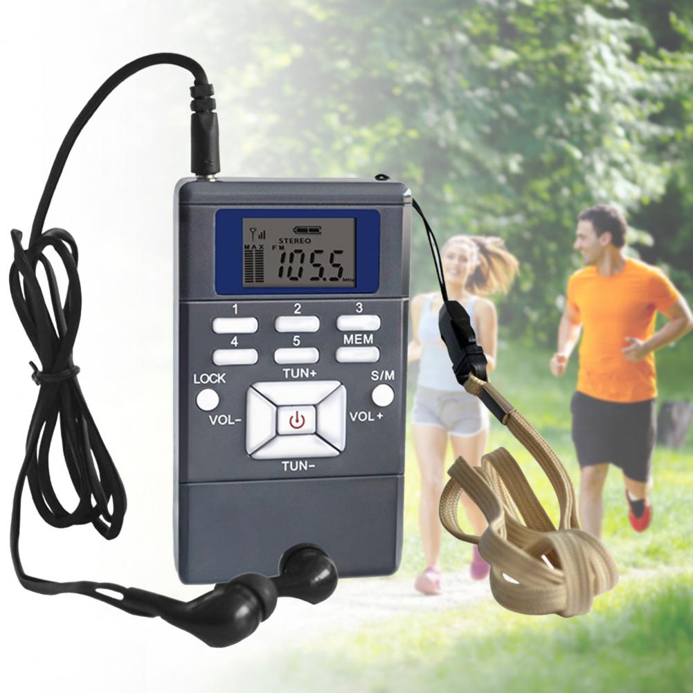 HRD-102 Digital Radio Mini LCD Display 24-hour Digital Clock Stereo FM Radio Receiver With Earphones for the Aged Pocket Speaker