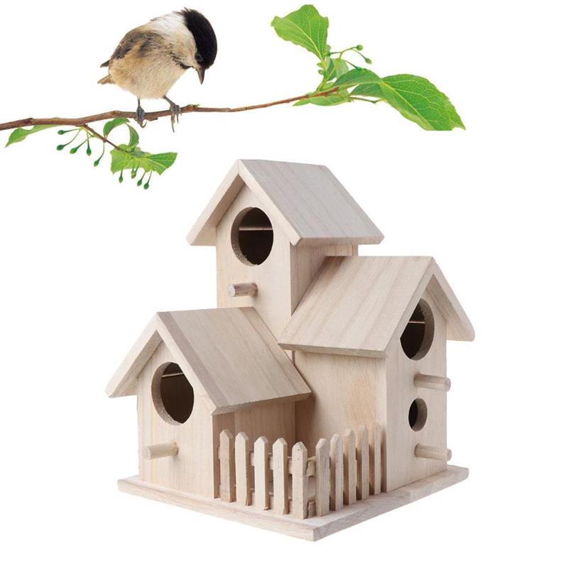 Birdhouse Bird Feeder Wooden Hanging Nest Box Natural Wood Bird Feeding House Outdoor Window Cage with Suction Cups: Fence Birdhouse A