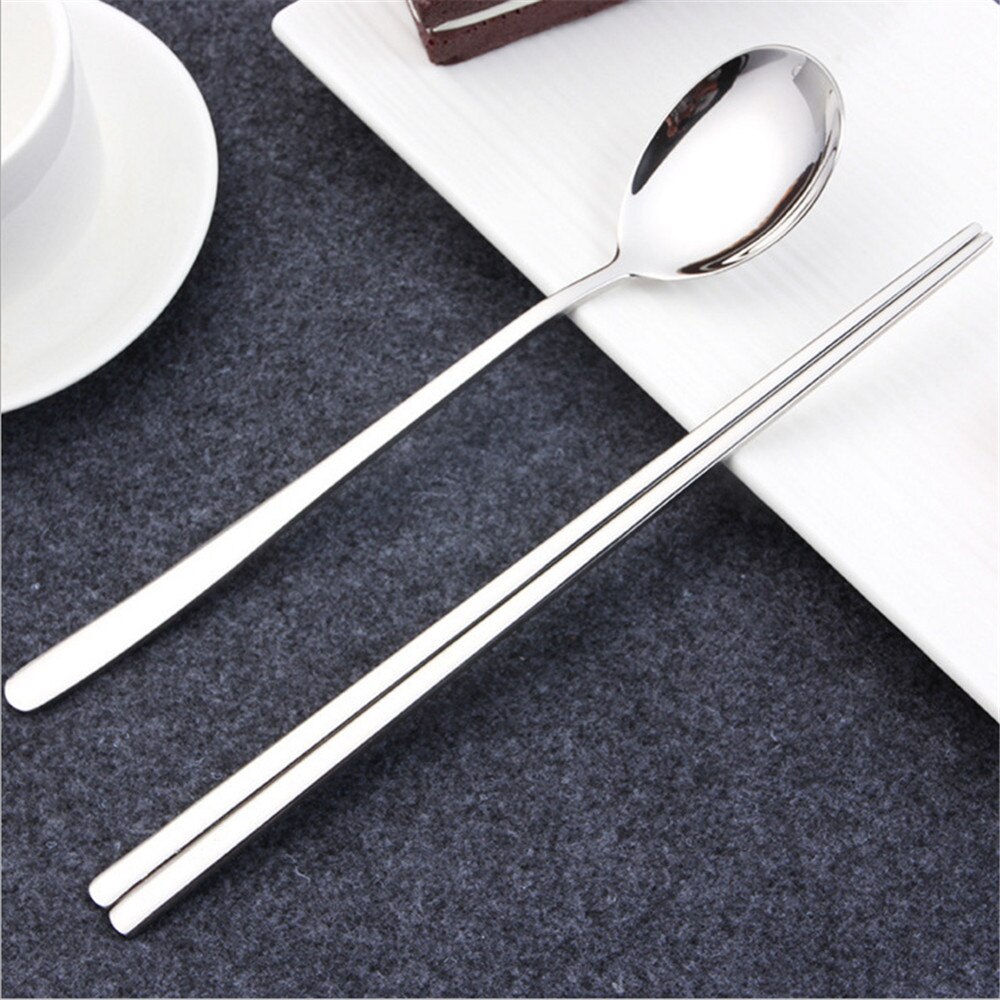 Korean Cuisine Spoon Chopsticks Tableware Stainless Steel Gold Silver Black Mirror Polished Titanium Round Solid Spoons
