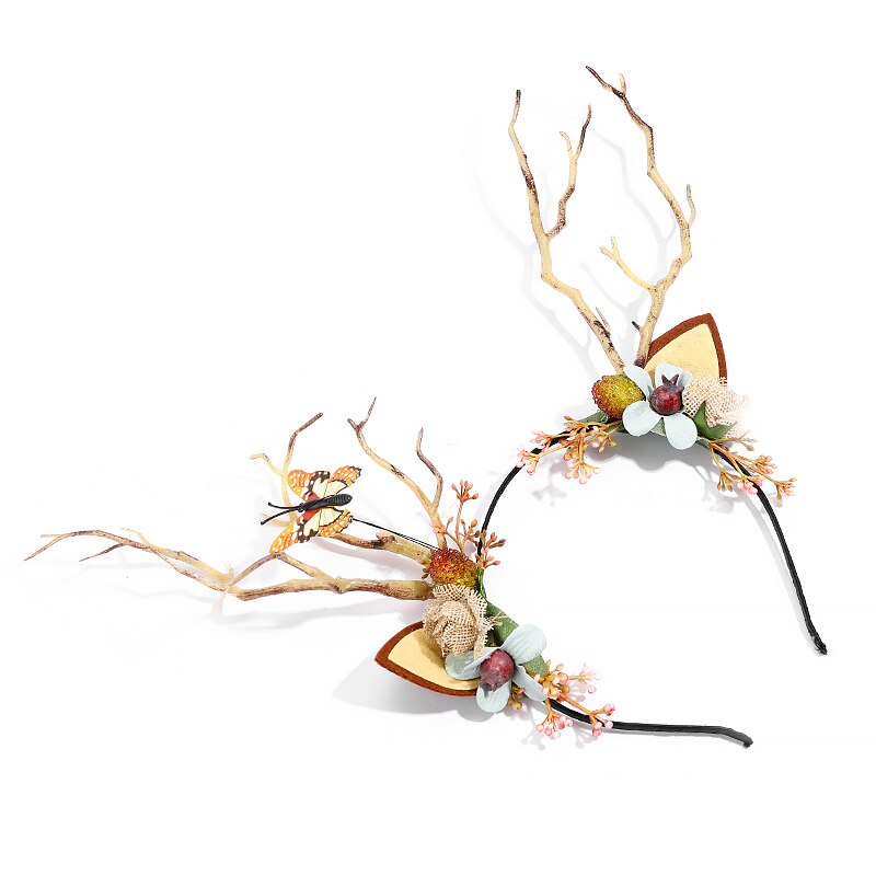 Bandeau branche de noël girafe, épingle à cheveux Halloween, Style Mori, bois, accessoires pour cheveux, serre-tête oreilles de chat