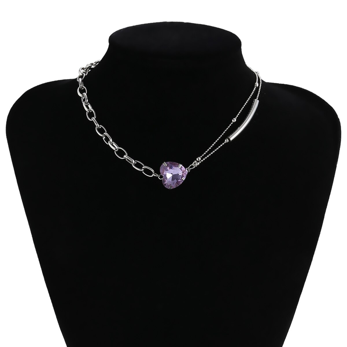 SHIXIN asymétrie en acier inoxydable chaîne court Collier ras du cou pour les femmes amour coeur cristal colliers bijoux Collier: Default Title