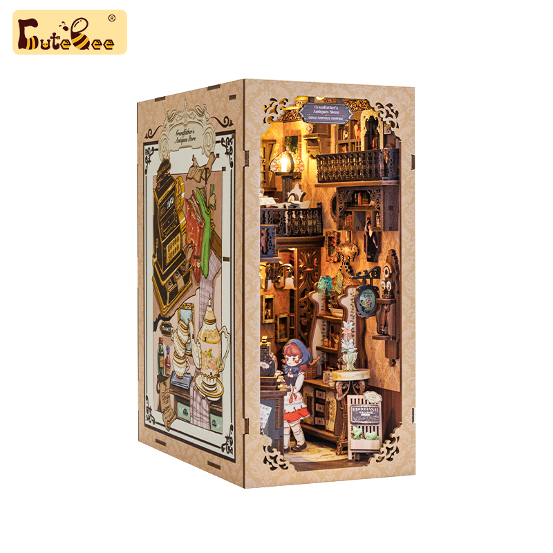 CUTEBEE Puzzle 3D DIY Book Nook Kit Wooden Bookend with Touch Light Secret Rhythm Music Booknook Building Decoration Model