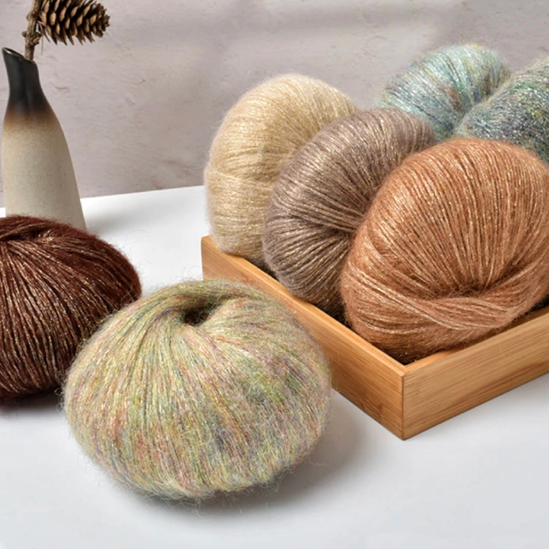 Rouleau de fil Mohair à paillettes au Crochet, 25g/rouleau, fil de laine doux et pour bébé, bricolage, tricot à la main, pull, châle, chapeau, fil de dentelle, fournitures de couture