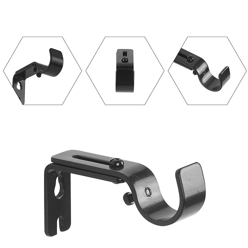 4Pcs Curtain Rod Brackets Set Heavy Duty Metal Curtain Pole Holder For Wall Home Bedroom Office With 8 Fastening Screws