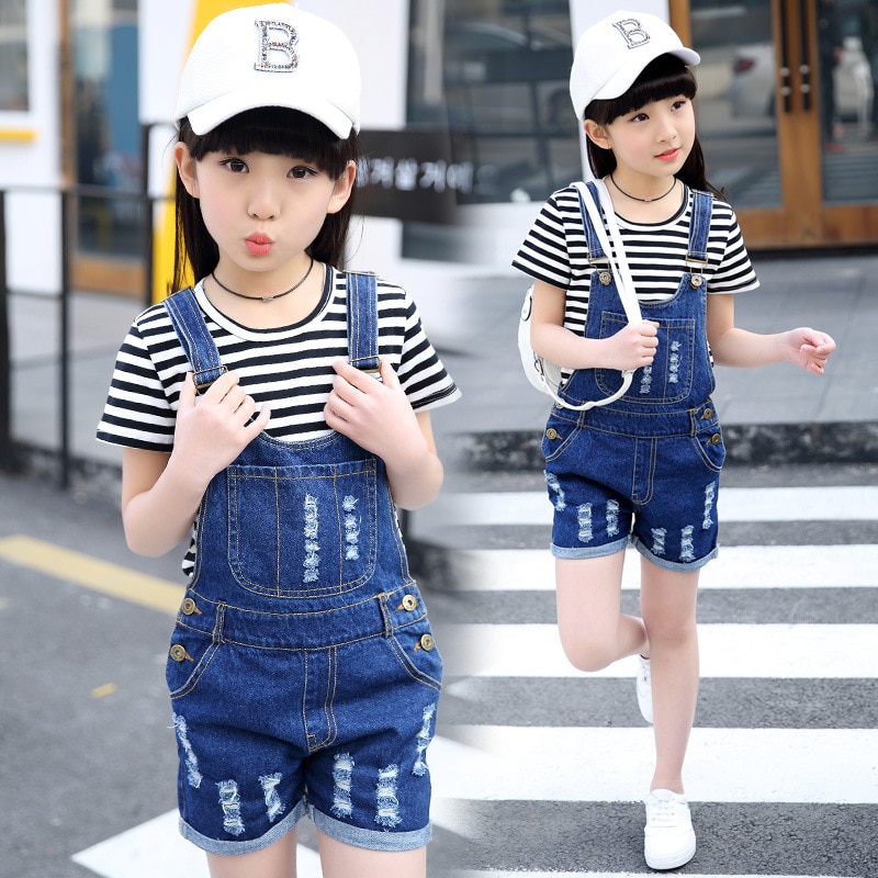 4 6 8 10 12 14 Years Girls Summer Denim Overalls Playsuit Jumpsuit For Girls School Jumpsuits Romper Outfits Clothes Shorts