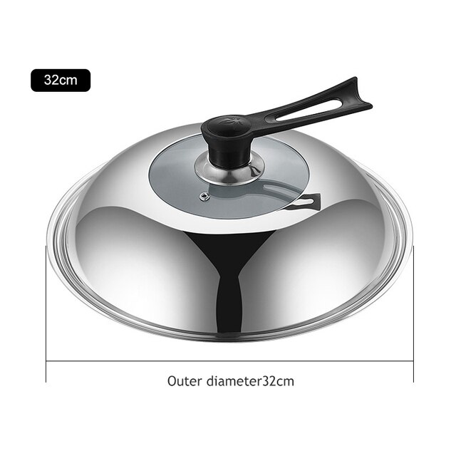 Traditional Iron Wok Pan Non-coating Non-stick Cooking pots Chinese Cookware induction Kitchen Utensils: 32cm lid
