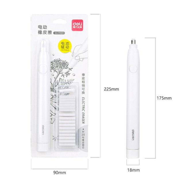 Deli Pencil Drawing Mechanical Electric Eraser Cute Kneaded Erasers for Kids School Office Supplies Rubber Pencil Eraser Refill: White No batteries