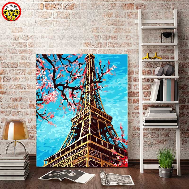 Eiffel Tower Frameless Painting By Numbers DIY Canvas oil painting home decor living room wall paris eiffel tower spring view