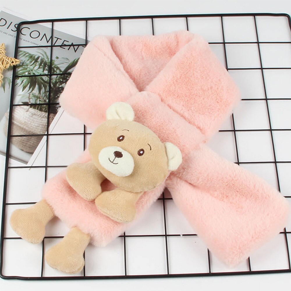 Winter schattige kindersjaal jongens meisjes sjaals baby imitatie konijnenbont kraag sjaal met cartoon beer nekwarmers: 6