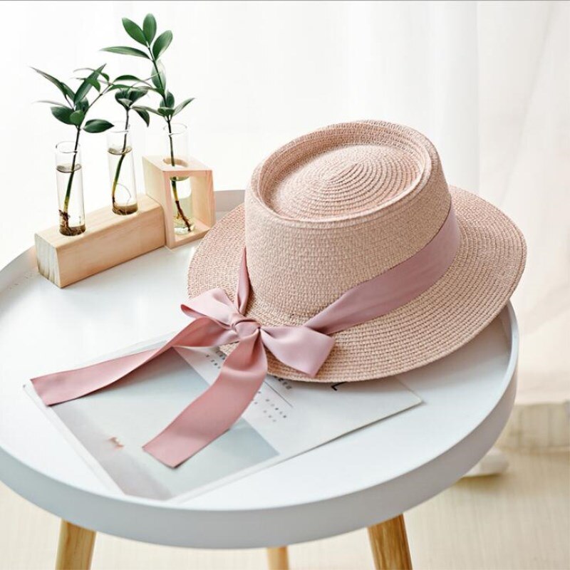 Seioum summer straw hat women big wide brim beach hat sun hat foldable sun block UV protection panama hat bone chapeu feminino: pink