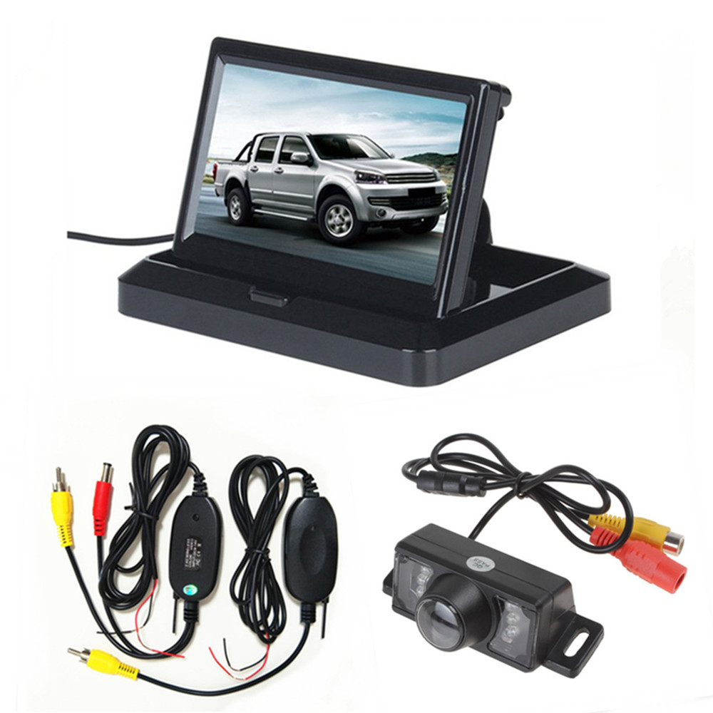 Monitor plegable de estacionamiento inverso para coche, pantalla TFT LCD HD 800x480 de 5 &quot;, con 2 entradas de vídeo, cámara de visión trasera (opcional): With wireless cam02