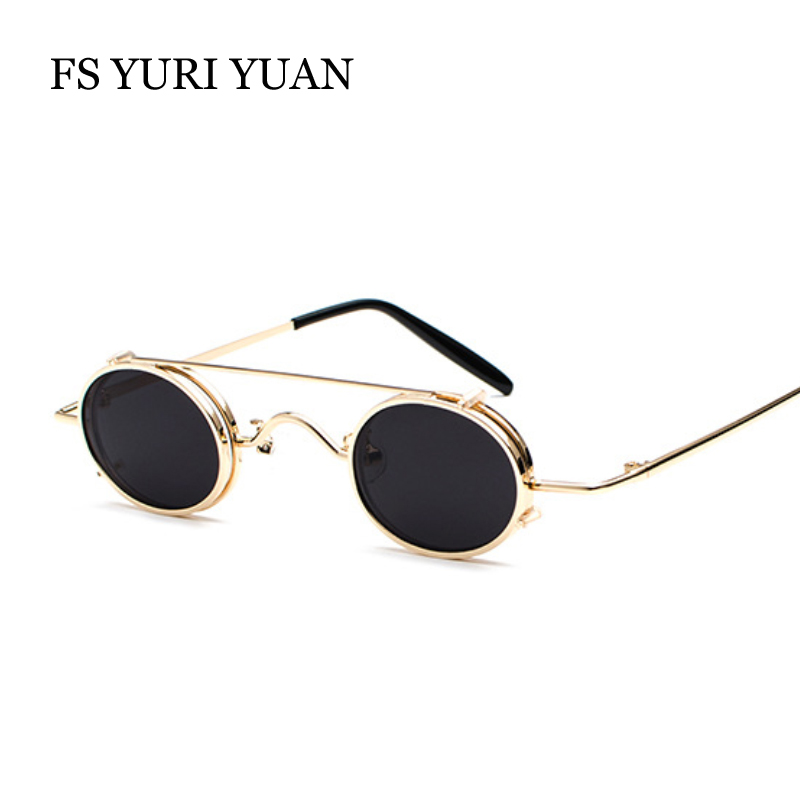 FS YURI YUAN retro rot Linse Steampunk Sonnenbrille Männer Kleine Größe Metall Rahmen Oval Gläser Doppel Objektiv Abnehmbare Punk Sonne gläser