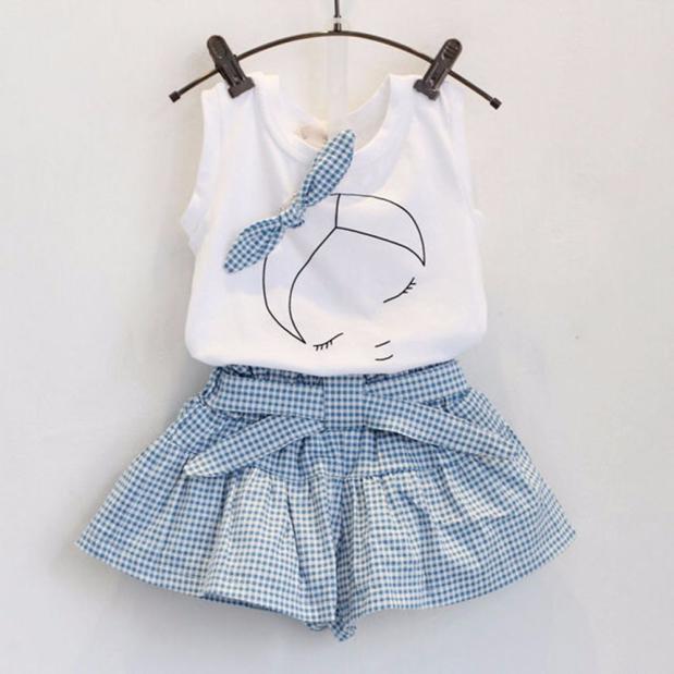 Toddler summer clothes Kids Girls Cute Bow Pattern Shirt Top Grid Shorts Set abbigliamento Summer Casual Baby Set 2 3 4 5 6 7 anni