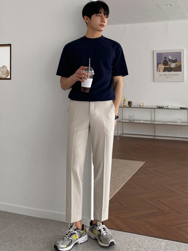 IEFB-pantalones de traje de pierna ancha para hombre, pantalón largo recto con cremallera, estilo coreano, holgado, tendencia de primavera, informal, versátil, 9A1850: Khaki / XXL