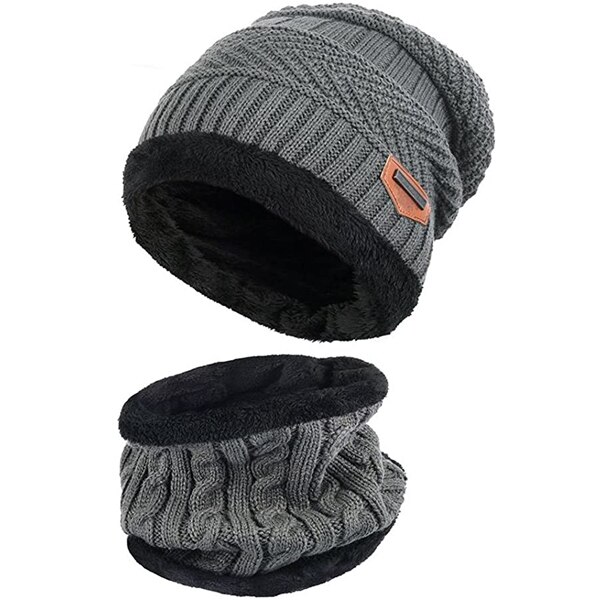 Winter Warm Beanie Hat Scarf Gloves Set Unisex Winter Warm Knitted Beanie Hat Neck Glove for Men Women XRQ88: Gray 2 piece