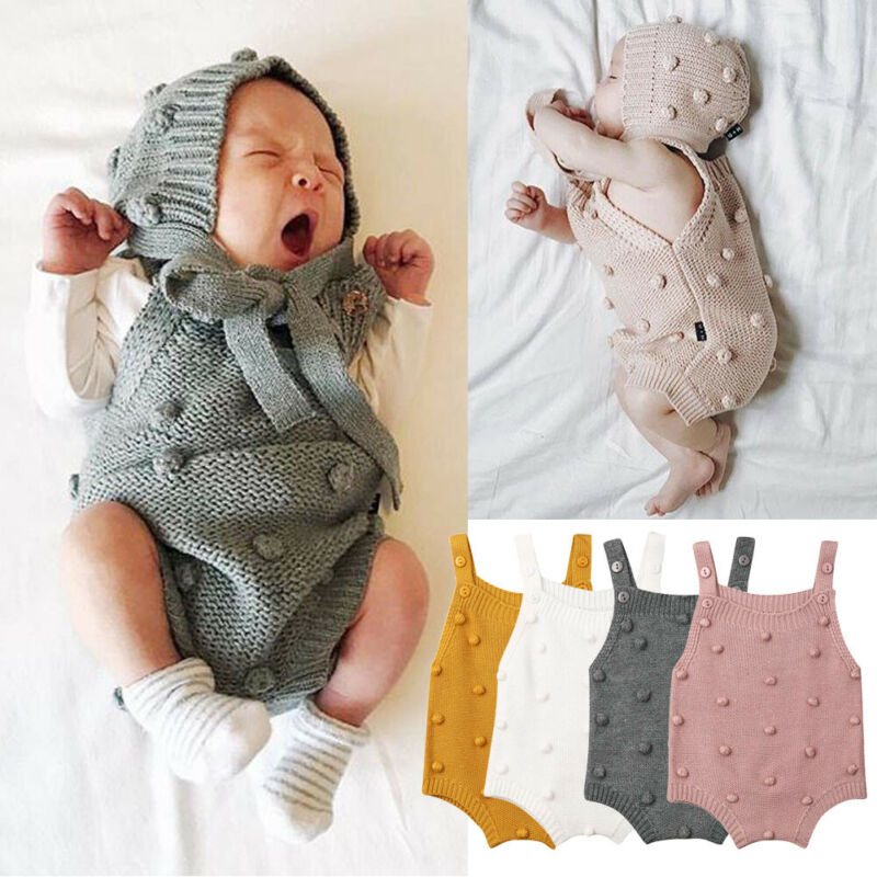 Infant Newborn Baby Boy Girl Rompers Solid 4 Colors Sleeveless Knit Jumpsuit Romper Cotton Clothes Outfit