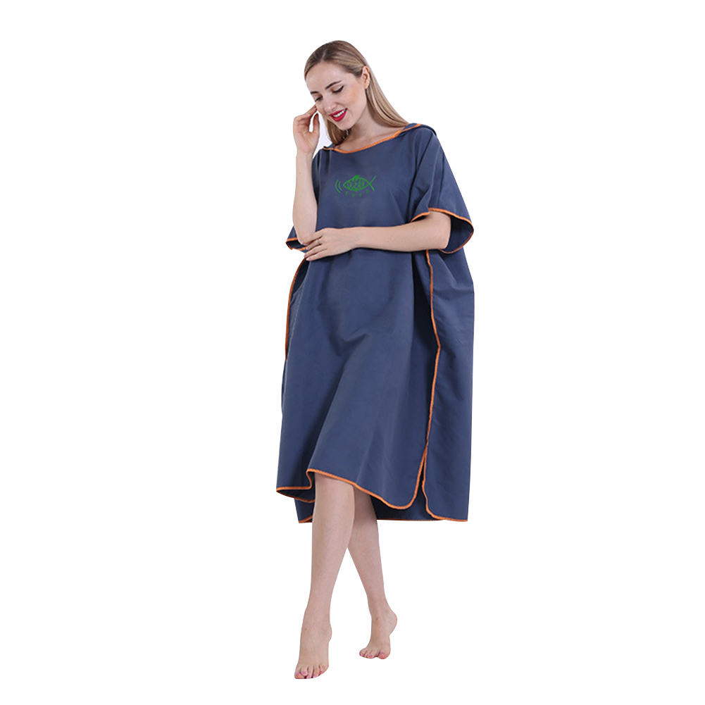 Mode Volwassen Microfiber Water Absorberen Snel Droog Hooded Wetsuit Veranderende Gewaad Effen Kleur Poncho Zwemmen Beach Surf Duiken Zwemmen: Navy