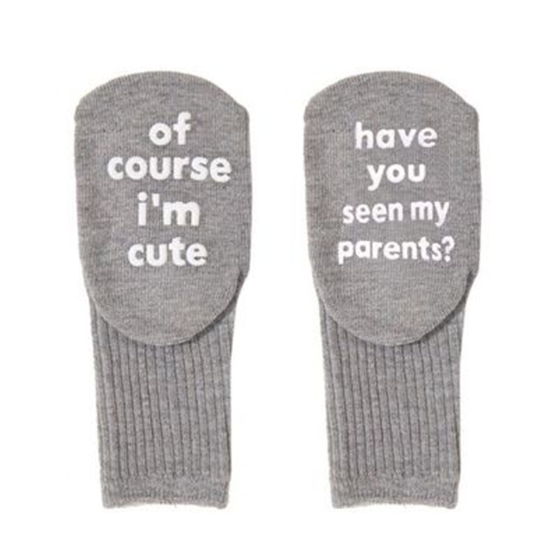 Coral Fleece Baby Anti Slip Floor Socks Autumn Winter Newborn Warm Thick Newborn Girl Boy Infant Indoor Sock letter printed: Gray