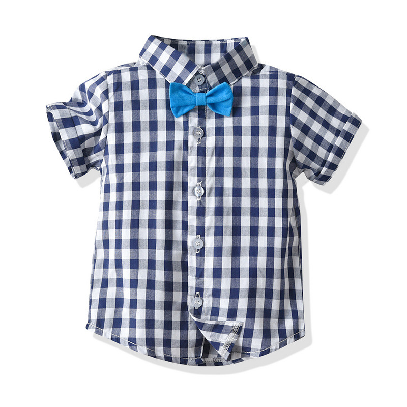 Baby Boy Kleding Jongens Boog Plaid Shirts Katoen Korte Broek 1-5 Jaar Kids Gentleman Zomer Outfit Casual sets Kleding