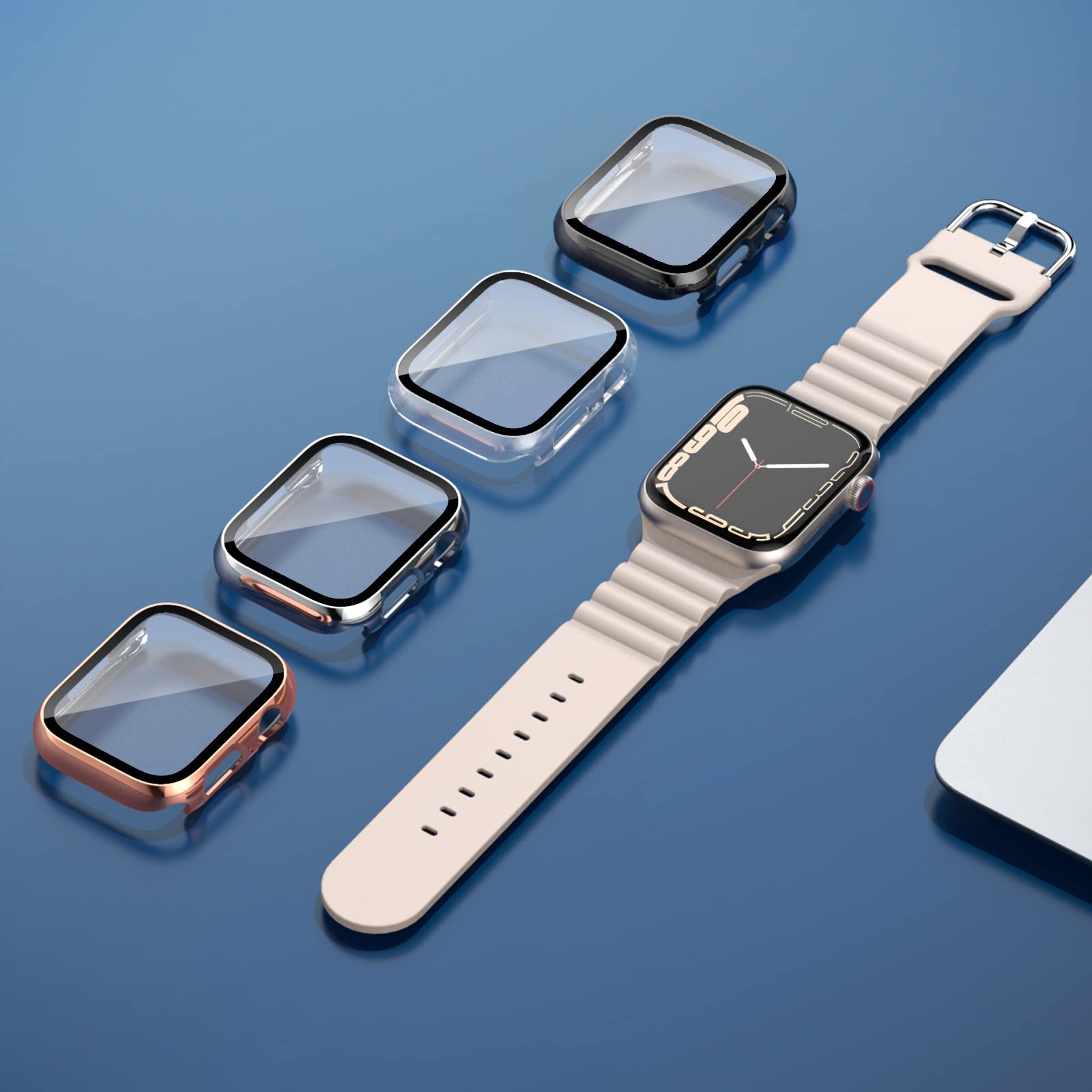 Cubierta para funda de Apple Watch, Protector de pantalla de cristal chapado, accesorios para iWatch series 9, 8, 7, 6, 5, 4, 3, se, 45mm, 44mm, 40mm, 41mm, 38mm, 42mm