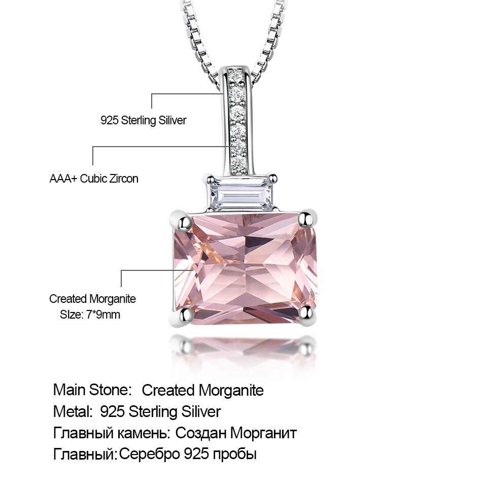 UMCHO Rechthoek Nano Morganite Sieraden 925 Sterling Zilveren Ketting & Hangers Voor Dames Kerst Party Fijne Sieraden