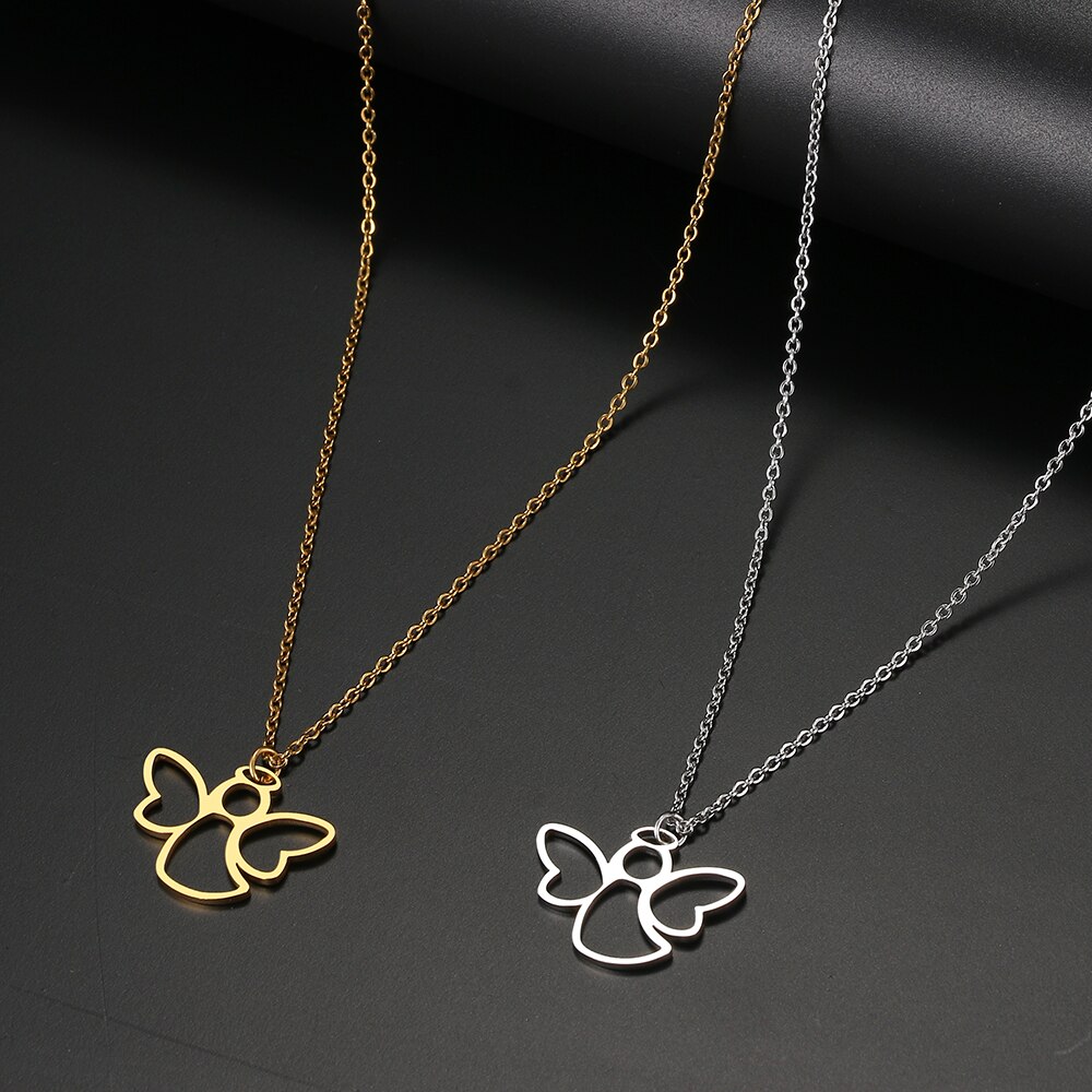 Stainless Steel Necklaces Hollow Little Angel Cute Pendant Choker Clavicle Chain Necklaces For Women Jewelry Girls