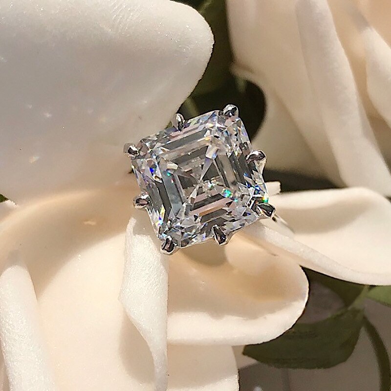 Princess cut 6ct simulerede diamant cz ring 925 sterlingsølv løfte forlovelse bryllup band ringe til kvinder fest smykker