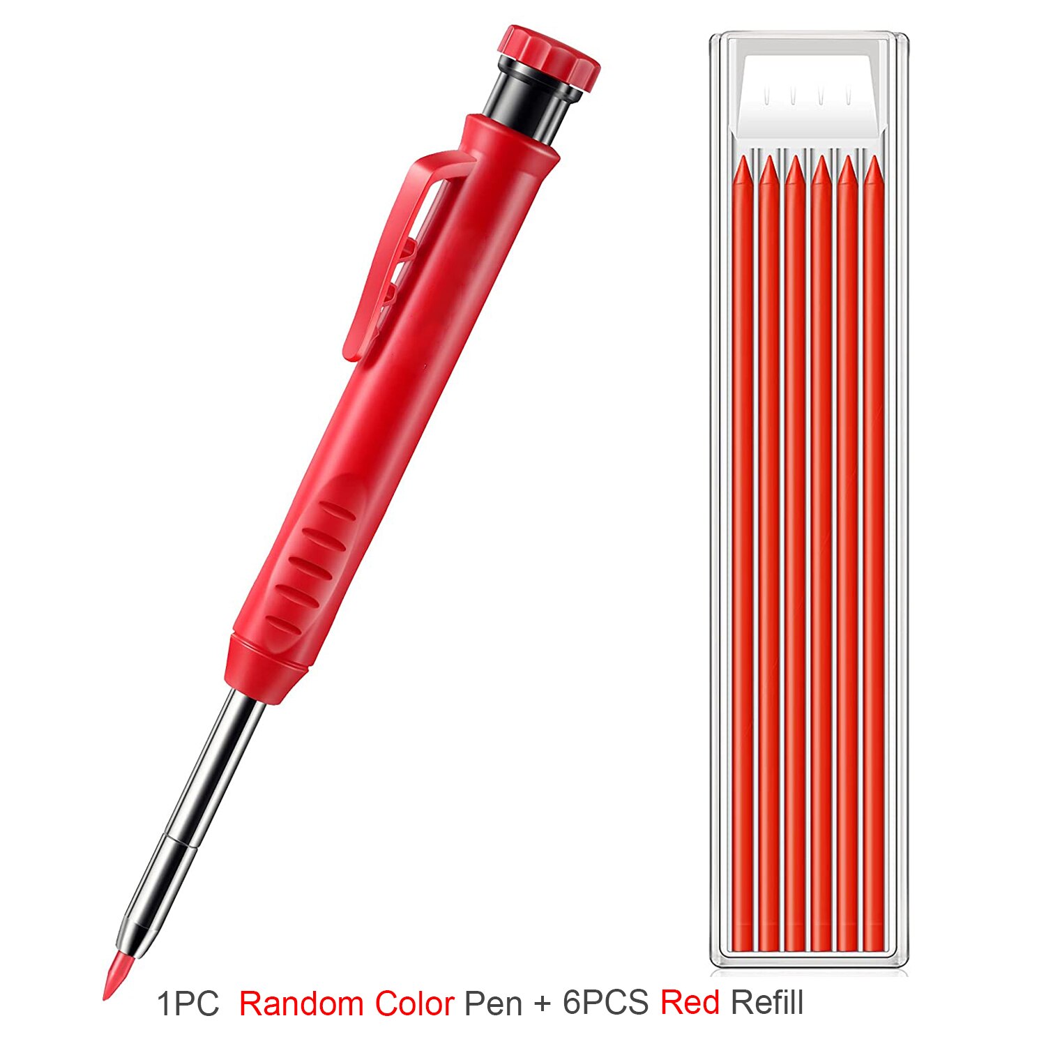 Solid Carpenter Pencils Woodworking Mechanical Tools With Built-in Sharpener For Scriber Wood Floor Metal Marking Drawing: Pen and Red Refill