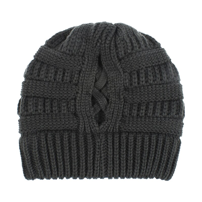 Gorro de cola de caballo para mujer, gorros tejidos para madre y niña, gorros gruesos y cálidos, gorras de color liso: 1
