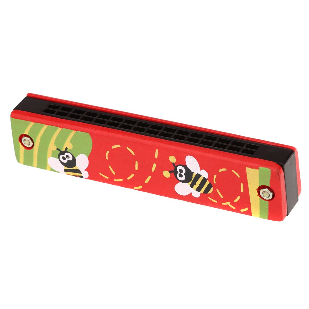 Top Harmonica 16 Holes Kids Musical Instrument Educational Toy Wooden Cover Colorful Free Reed Wind Instrument