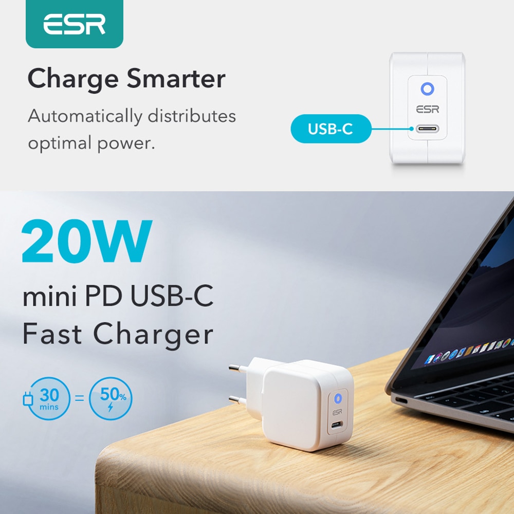 Esr 20w mini pd ladegerät für iphone 13 pro max, 12 mini und samsung note 20 s21 – ultraleichtes schnelllade-netzteil