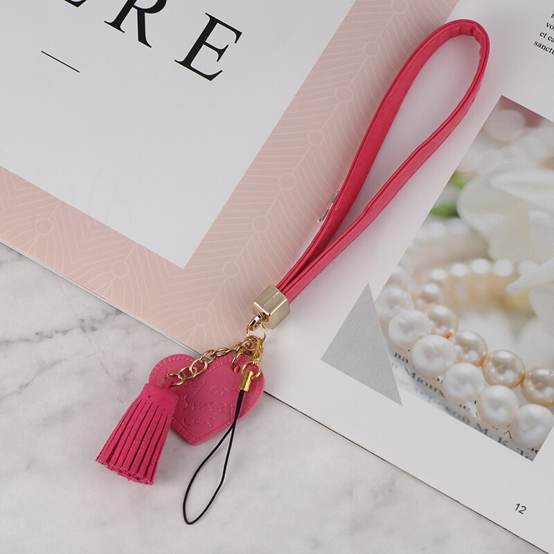 1pc Love Heart Tassel Hand Wrist Lanyard Phone Straps Camera USB Flash Drives String Keychains: Rose Red