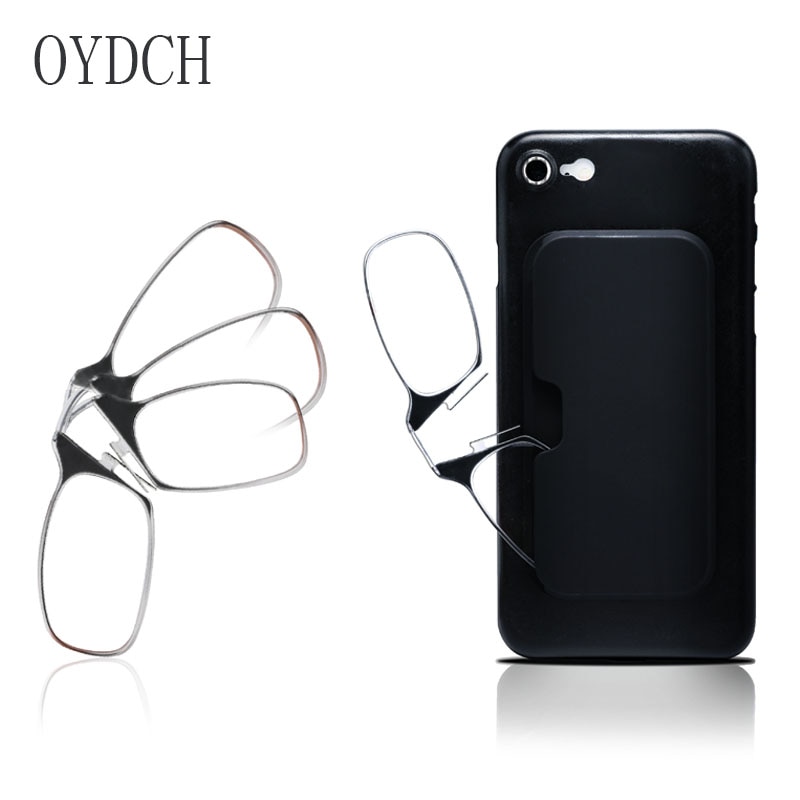 Gafas de lectura con pinza para la nariz para hombre y mujer, anteojos de lectura con pinza sin pierna, teléfono pegajoso portátil para enviar, funda de gafas ultrafina + 2,00 + 2,50