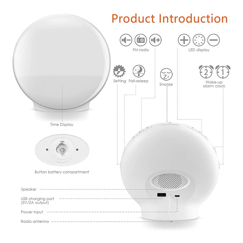 Wake Up Light Sunrise Alarm Clock for Kids, Heavy Sleepers, Bedroom, with Sunrise Simulation, Sleep Aid, Dual Alarms