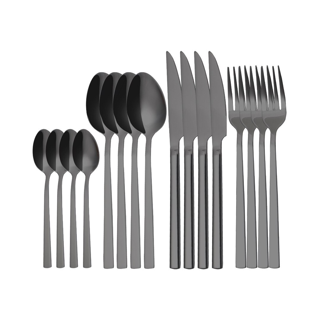 Cutlery Set Black Stainless Steel Tableware Set 16 Pieces Forks Knives Spoons Dinnerware Set Black Complete: black 16 pcs