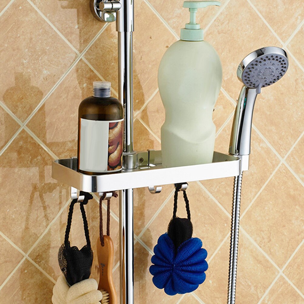 Bathroom Shampoo Storage Tray Lifting Rod No Drilling Rectangle Shower Shelf