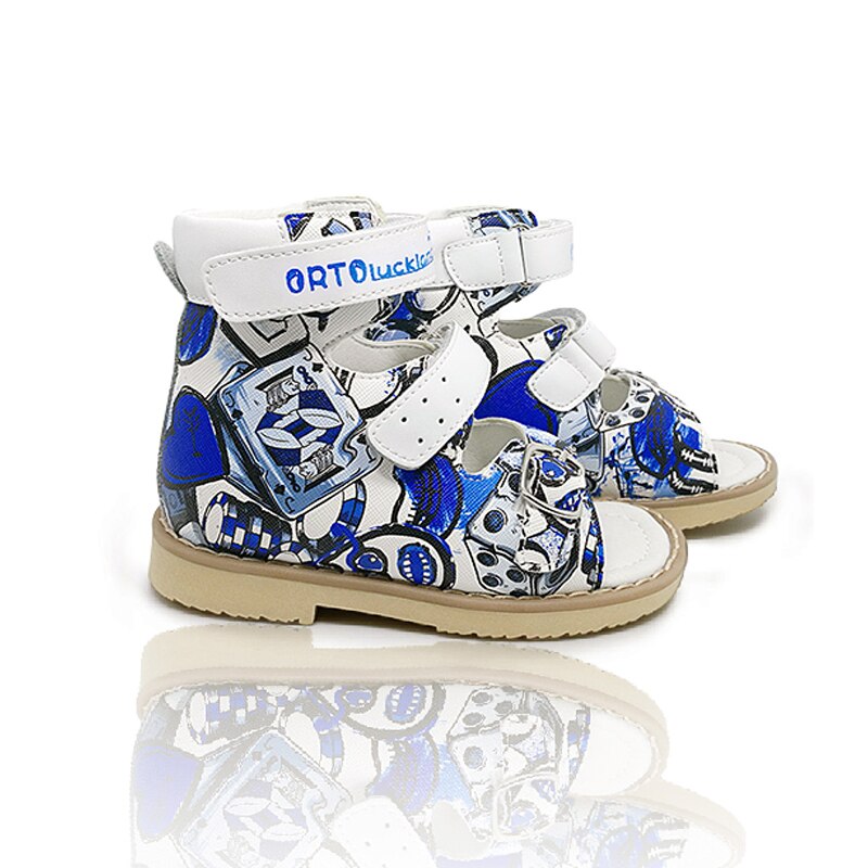 Ortoluckland kleinkind jungen walking sandalen leder orthopädische schuhe für kinder kinder schnalle muster starre plattfuß schuhe: without insole / 12